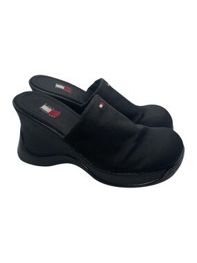 Tommy Hilfiger Women's‎ Black Slip-On Mules Size 9 US Y2K Vintage Chunky Wedges